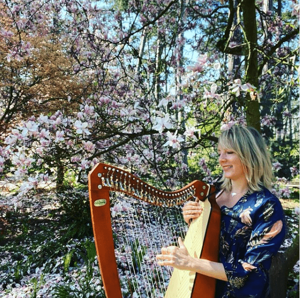 Marie Nicot with her Odyssey harp